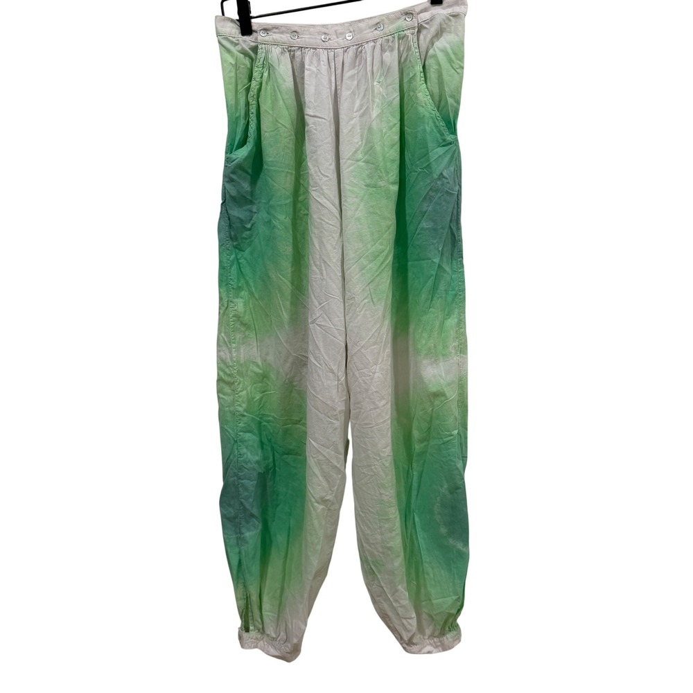 Cali by Cali Dreaming Green White‎ Tie Dye Cotton Harem Pants Womens ML